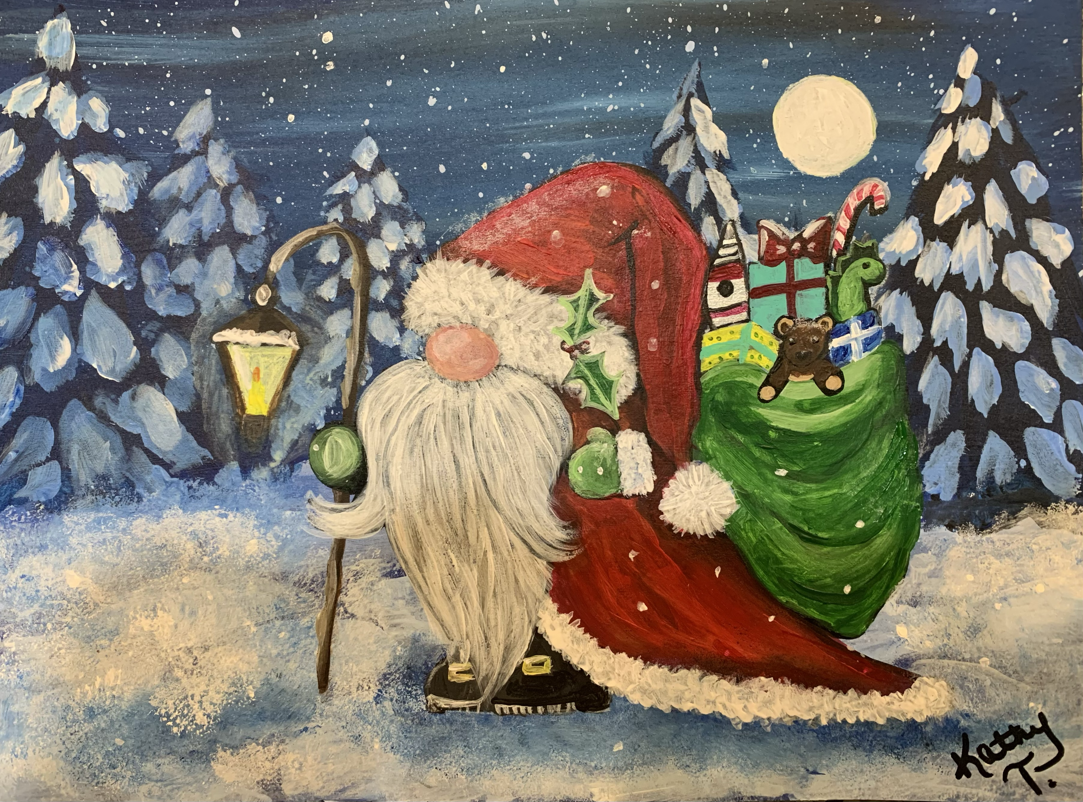 Santa—if santa were a gnome—with his lantern and sack of toys